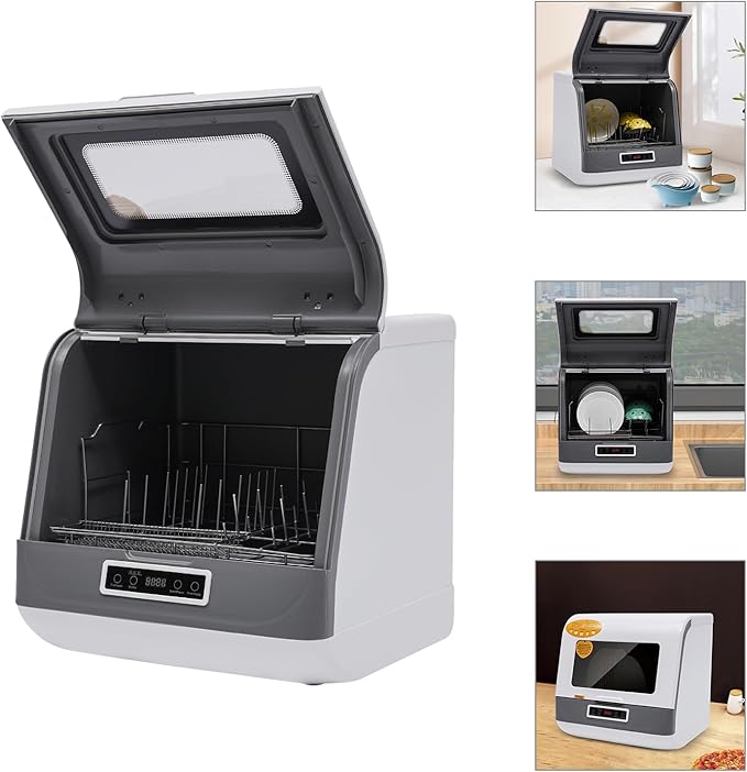 Portable Countertop Dishwasher 8L/2.11Gal Mini Dishwasher 4 Programs Automatic Dishwashing Machine 360° Spray Deep Cleaning With Air Drying 800W Compact Dishes Cleaner