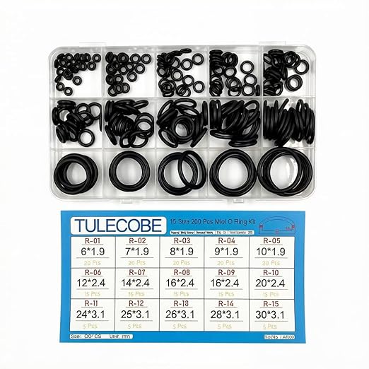 15 Size 200 Pcs Mini Universal Metric Nitrile Rubber(NBR) O Ring Assortment Kit for Various car Auto Hydraulic Faucet Plumbing Pressure Washer Air or Gas Sealing Repair Home Repair