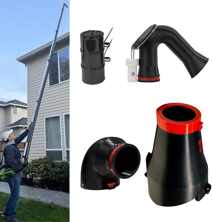 ArloCatcher 30-Foot Gutter Cleaning Kit for Milwaukee Leaf Blower 2824-20 600 CFM – Two-Story Gutter Cleaning Tools from Ground, No Ladder Needed, Extension Pole Not Included