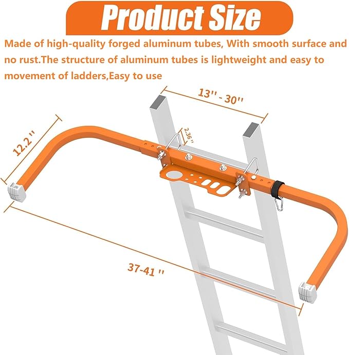 Aluminum Ladder Stabilizer for Roof Gutter Cleaning with Tool Tray, Heavy Duty Extended Ladder Accessories, Ladder Stand-Off Wing Span with Non-Slip Rubber Bottom Pad