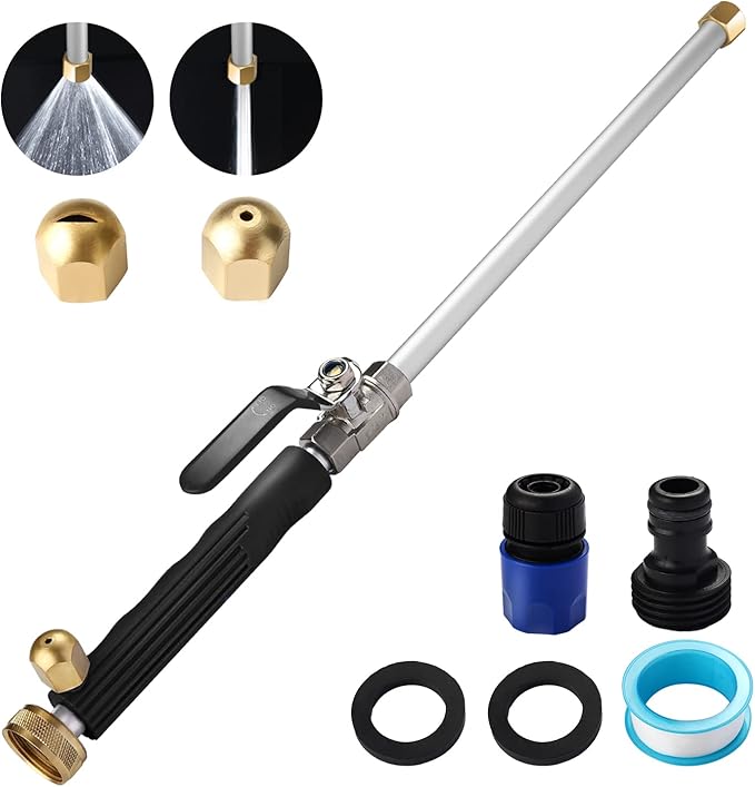 Upgraded Jet Nozzle for Garden Hose with 2 Different Nozzles and Hose Quick ConnectorsWasher Tools with 2 Different Nozzles and Quick Connectors