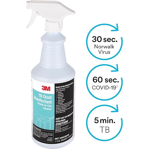 3M TB Quat Disinfectant, Ready-To-Use Cleaner, Deodorizer, Disinfectant, Walls, Metal Surfaces, Porcelain, Ceramic Tile, Plastic (12 Bottles/Case)