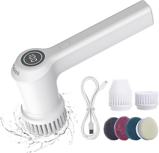 AIRSEE Cordless Electric Spin Scrubber, Handheld Power Shower Cleaner Brush, 2 speeds, 6 Replaceable Brush Heads for Cleaning Floor, Window, Bathroom, Kitchen, for Elderly & Busy Family