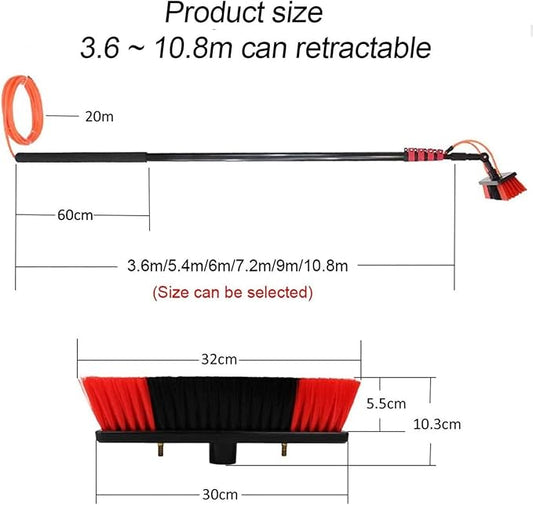Telescopic Water Fed Pole Window Cleaner Kit, Extendable Brush & Roof Cleaning Tools with 20M Hose, 30cm Brush Head for Conservatory and Roof Cleaning, 7.2m Reach