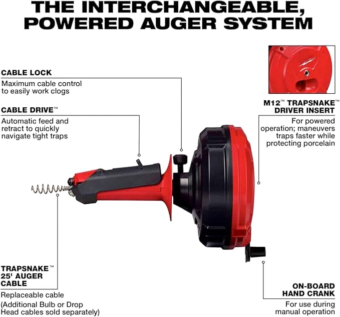 Trapsnake 25 Ft For Milwaukee Tool 49-16-2573 Auger With Cable Drive Drain Cleaner