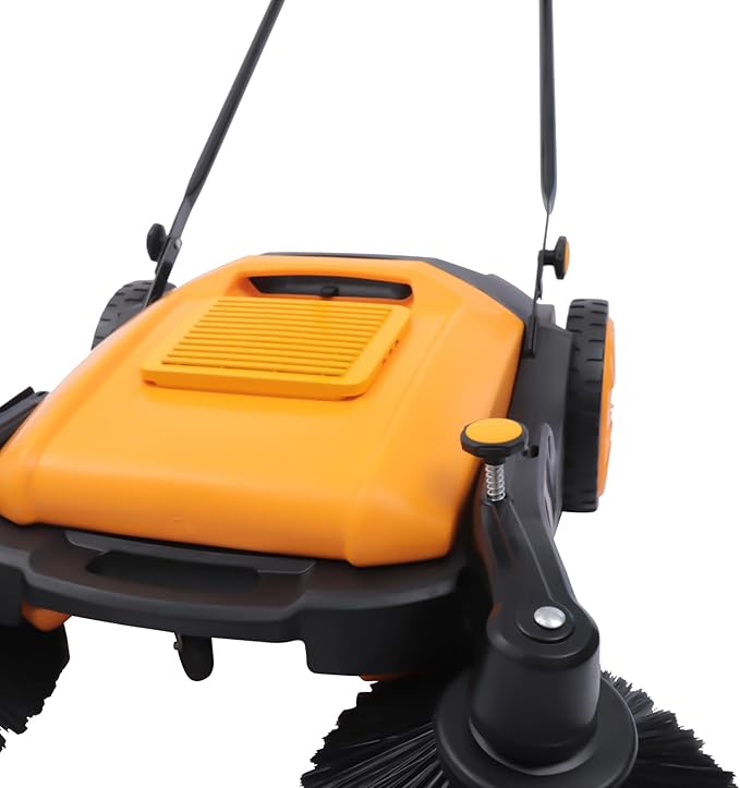 Industrial Floor Sweeper Machine 41" Hand Push Broom Large Area Outdoor Commercial Walk Behind Cleaning Tool With 14.5 Gal Trash Bin for Garage, Driveway, Hotel