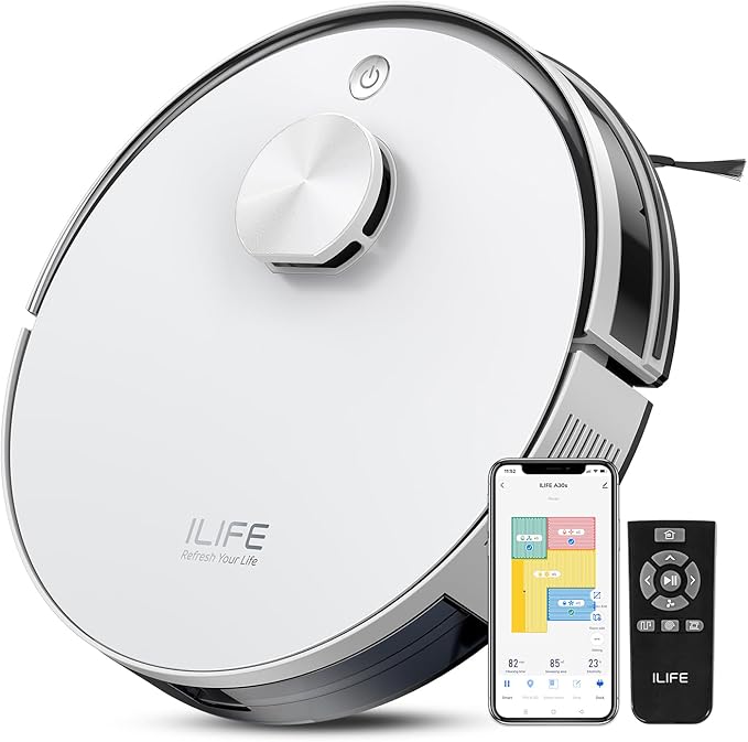 ILIFE A30s Robot Vacuum, 10000Pa Max Suction Robotic Vacuum Cleaner with LiDAR Navigation, Home Mapping, No-Go Zone, 150 Mins, 2.4G WiFi/App/Alexa/Remote Control, for Hard Floor Carpet and Pet Hair
