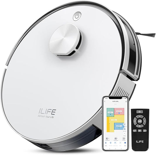 ILIFE A30s Robot Vacuum, 10000Pa Max Suction Robotic Vacuum Cleaner with LiDAR Navigation, Home Mapping, No-Go Zone, 150 Mins, 2.4G WiFi/App/Alexa/Remote Control, for Hard Floor Carpet and Pet Hair
