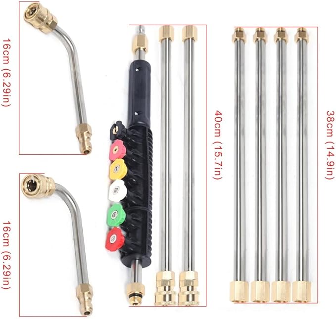 Igh Pressure Washer Wand Extension Set, Replacement Lance, 1/4 Inch Quick Connect, 90°,120° Curved Rod, 4000 Psi Gutter Cleaning Tool Rod, Roof Cleaner Lance W/5 Pcs Nozzle Tips