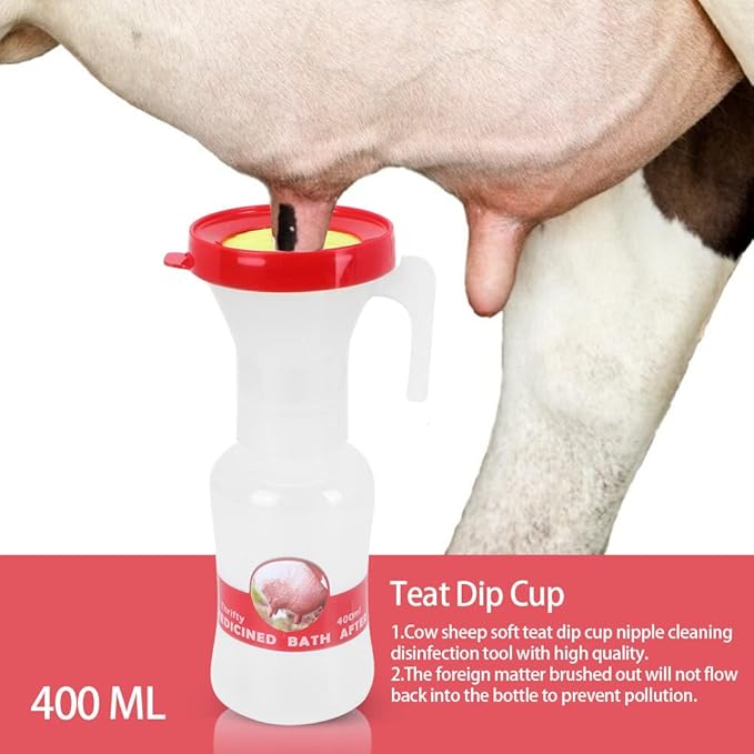 SOONHUA 400ml Soft Teat Dip Cup, Nipple Cleaning Disinfection Tool Non- Return Teat Dipper Cleaning Cup Nipple Milking Medicated Bath Cup Milking Cleaning Cup for Cow Sheep Use