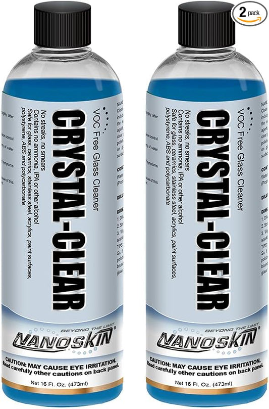 Nanoskin CRYSTAL-CLEAR VOC-Free Glass Cleaner, 32 Oz. Pack (2x16 Oz) - Advanced Eco-Safe, Streak-Free Shine, Multi-Surface Cleaning Solution | For Auto, Home, Office, & Commercial Use | 40:1 Dilution