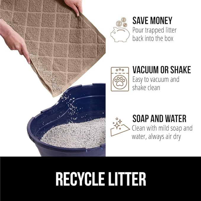 GORILLA GRIP Cat Litter Box Mat, 40x28, Water Resistant, US Designed Kitty Litter Trapping Mats, Easy to Clean, Scatter Control, Less Mess and Clean Floors, Kitten Supplies for Indoor Cats, Beige