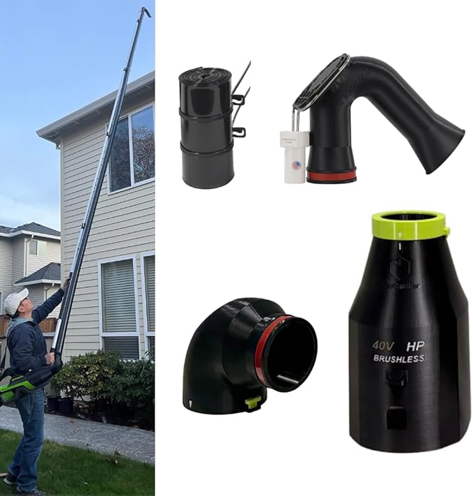 ArloCatcher 30-Foot Gutter Cleaning Kit for RYOBI Leaf Blower 40V 800 CFM RY40HPLB01 Leaf Blower– Two-Story Gutter Cleaning Tools from Ground, Ladder Free, Extension Pole Not Included