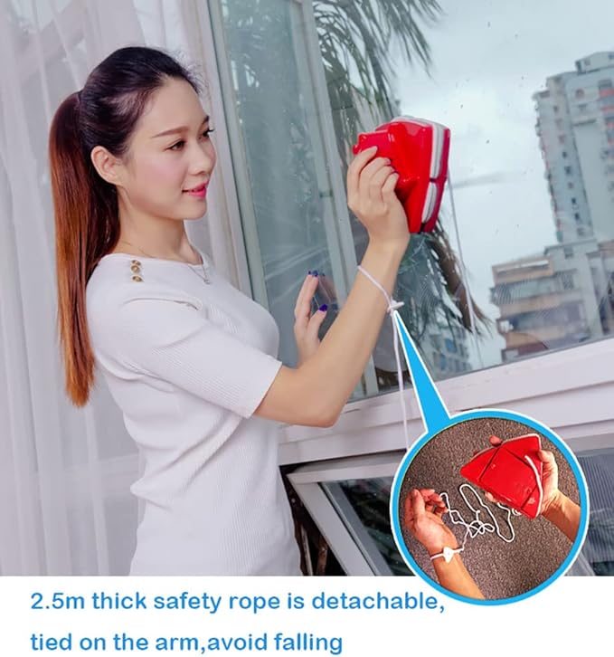 Fcare Outside Magnetic Window Cleaner, Double-Sided Brush Glass Wiper Cleaning Tools, Adjustable Magnetic Glider for High-Rise Double Glazed Thick Windows Thickness 0.3"-1.2" (red)