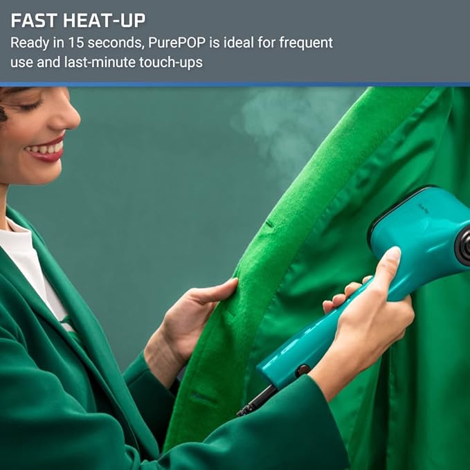 Rowenta PurePop Handheld Steamer for Clothes 1.5 Lbs 15 Second Heatup,2.3 Oz Capacity 1150 Watts Portable,Ironing,Fabric Steamer,Garment Vacation Essentials,Travel Must Have Green DR2024 DR2024U1