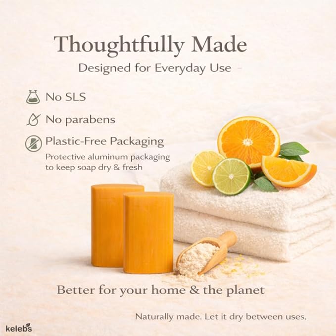 KELEBS Laundry Soap Bar - Natural Citrus Formula with Organic Ingredients - Stain Remover for Delicate Clothes, Underwear, Collar - 5 Bars | Aluminum Packaging
