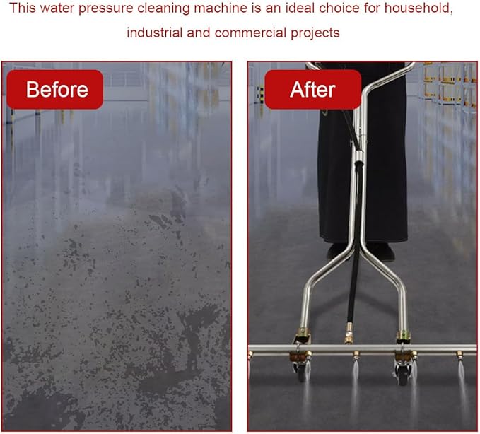 5000 PSI Heavy Duty Water Broom Surface Cleaner 7 Nozzle Pressure Washer Attachment with 3/8 Quick Connect, Adjustable Handle & Wheels for Hot/Cold Water (Commercial & Home Use)
