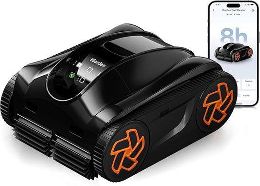 (2025 Upgrade) iGarden Pool Cleaner K80, 8H-Runtime, Robotic Cordless Pool Vacuum for Inground Pools, Smart Navigation, Touchscreen, 5810GPH Turbo Suction, 4L Debris Basket, Auto-Parking