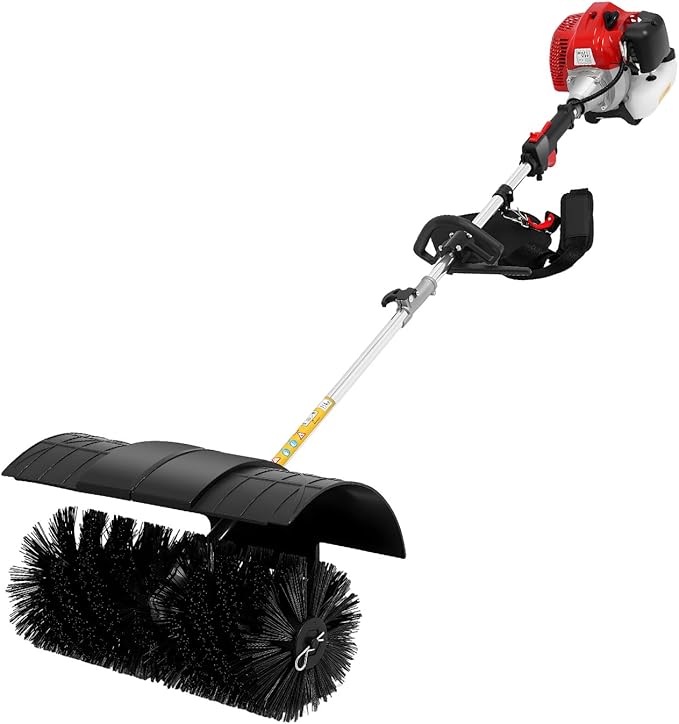 Handheld Sweeper, 52cc 2 Stroke Engine 2.3HP Gasoline Powered Sweeper Broom Driveway Lawn Lawn Artificial Grass Power Brush Lawn Sweeper Cleaning Tools Gasoline Engine Powered Broom…