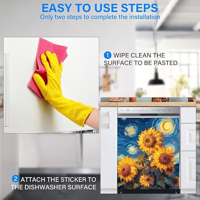 Farmhouse Sunflower Dishwasher Magnetic Covers for The Front, Starry Night Style Flowers Magnetic Dishwasher Sticker, Sunflower Painting Fridge Magnetic Skins Cover - 23" W x 26" H Magnetic
