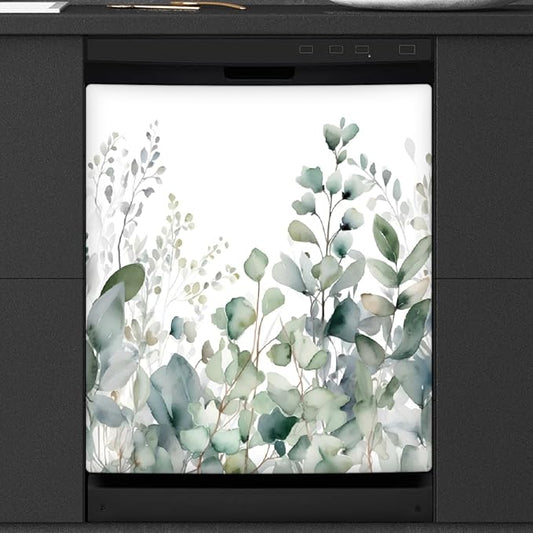 Dishwasher Magnet Cover Eucalyptus Leaves Reusable Dishwasher Magnetic Cover Sticker Decorative Dish Washer Door Cover Panel for Home Kitcen Appliance, 21x26 in