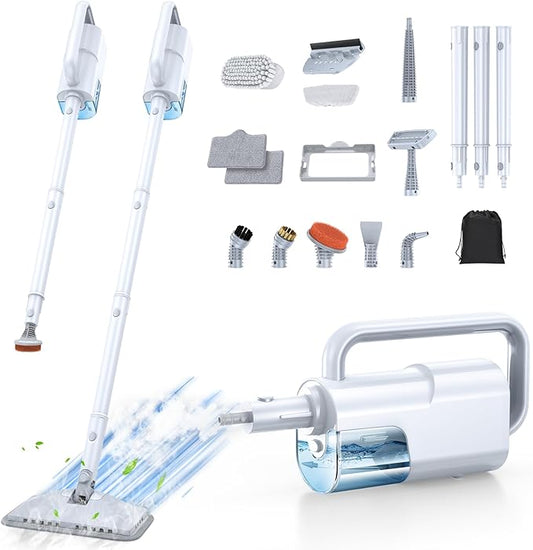 ScrubWiz 10-in-1 Steam Cleaner, Steam Mop & Handheld Steam Cleaner, 350ml Water Tank, 10s Fast Heating, 2 Steam Modes, Portable Steamer for Kitchen, Floor, Tiles, Home, BBQ Grill, Ergonomic Handle