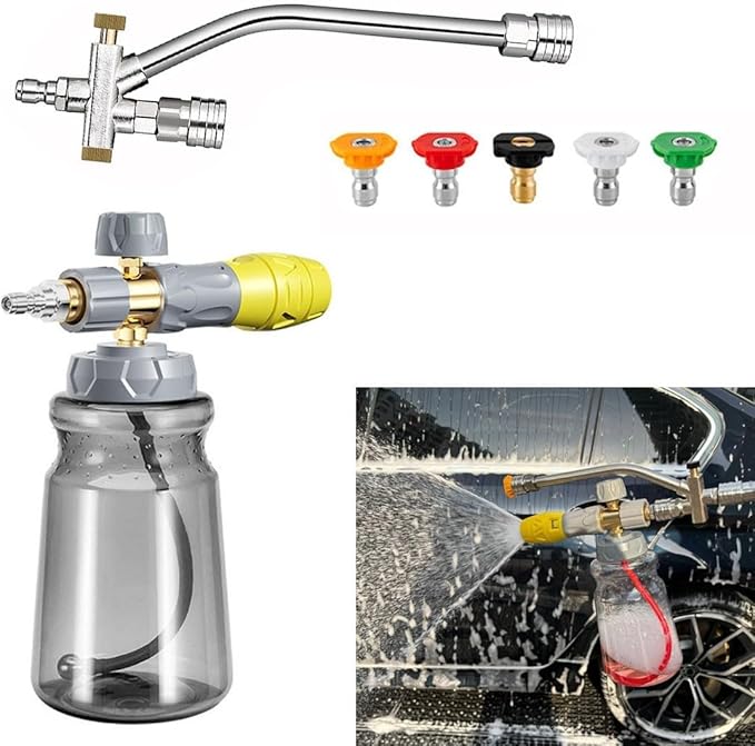 1000ml Handheld Foam Watering Can Sprayer High Pressure Car Wash Spray Bottle Dual Purpose Switch Snow Foam Pressure Washer Cleaning Tool for Cars Motorcycles Roofs Driveways(Rod and Nozzle)