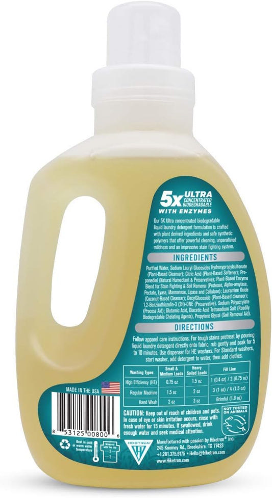 Hiketron Clear & Powerful Unscented Liquid Laundry Detergent, 5x Ultra Concentrated, Tough Stains Remover, (40 Fl Oz, Pack of 1)