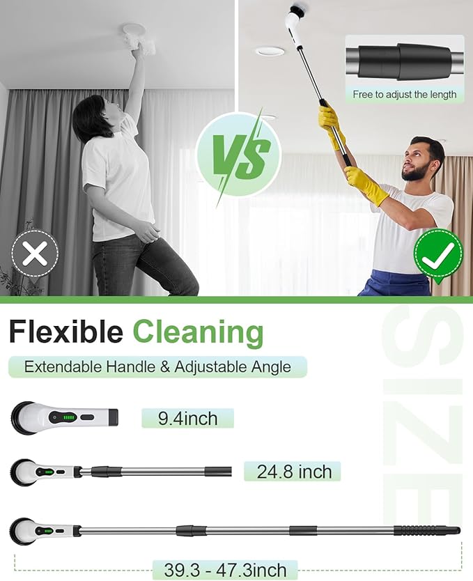Electric Spin Scrubber, PX7 Waterproof for Floor Tub Tile Car, O-White.