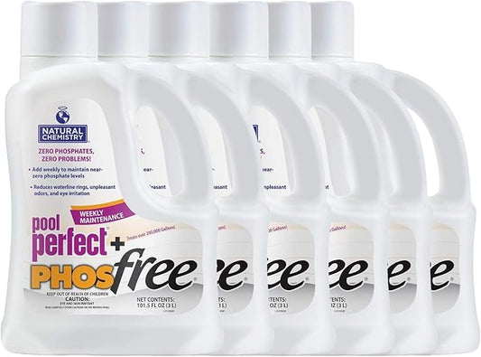 Natural Chemistry Pool Perfect + Phosfree, 3 L, 6 Pack, Phosphate Remover, Reduces Waterline Rings, Unpleasant Odors & Eye Irritation