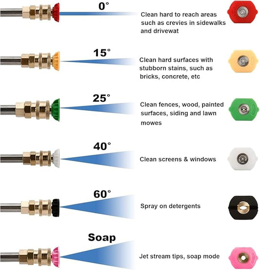 Washer Extension Wand Set, Pressure Washer Tips 9 PCS Gutter Cleaning Tools with 6 Nozzle Tips, 30°,90°,120° Curved Rod, 1/4" Quick Connect, 4000 PSI (9 piece pole set++Water Gun)