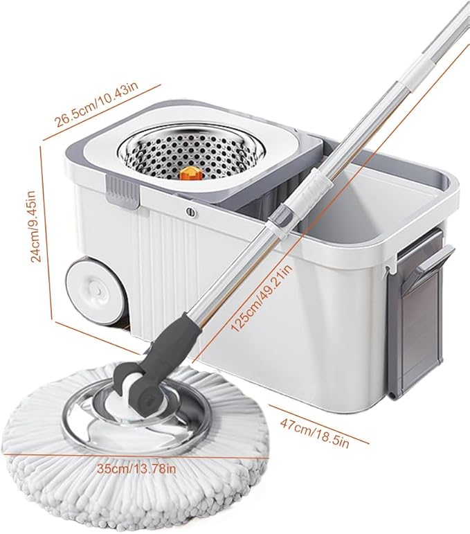 360 Spinning Floor Cleaning System with 6 Replacement Head Refills Extended Handle Hand-Free Automatic Dehydration Mop Cleaning with Bucket for Household Floor Cleaning (White Blue)