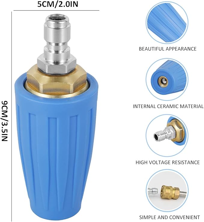 Pressure Washer Turbine Head 4000 PSI Professional Turbine Head Spray Nozzle 360 Degree Rotating Pressure Washer Nozzle 1/4inch Quick Connect for Cleaning Brick Concrete