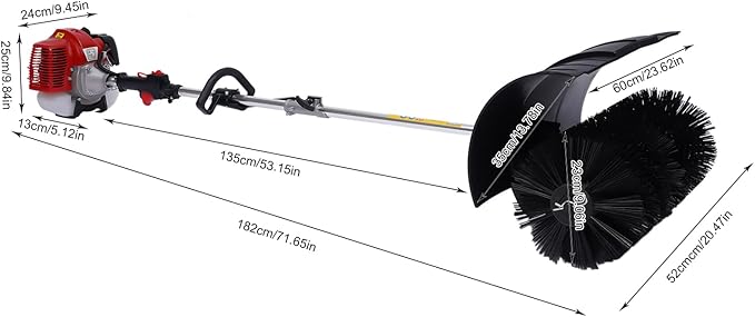 2 Stroke Gas Power Broom Sweeper Handheld Turf Grass Cleaner Driveway Snow Cleaning Machine Tool Walk Behind Tractor 1-Cylinder Air-Cooled(52CC-2.3HP/1700W-Small Packages)