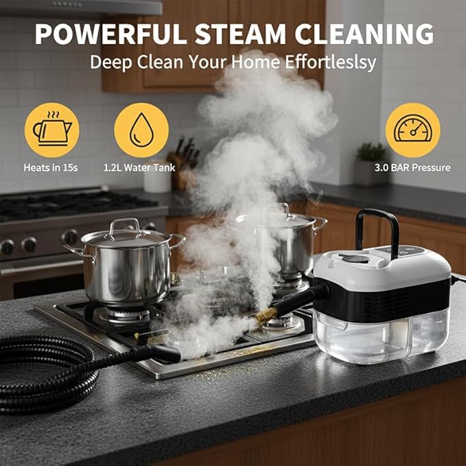 Handheld Steam Cleaner: 2500W High Temperature Pressurized Steamer with 6 Adjustable Levels - Portable Multi-Surface Steam Cleaning Machine for Kitchen, Bathroom, Furniture, Car, Windows (Red)