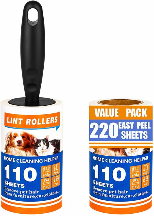 Extra Sticky Lint Roller for Pet Hair,220 Sheets,1 Handle | Efficiently removes dog and cat fur,lint and fluff on clothing,couch,car seats and bedding by Unknown
