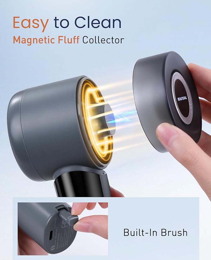BEAUTURAL Fabric Shaver and Lint Remover, Rechargeable Sweater Defuzzer | LED Display, 3-Speed Settings, 6 Leaf Blades, Portable Pilling Remover for Clothes, Furniture, Blankets - Image 5
