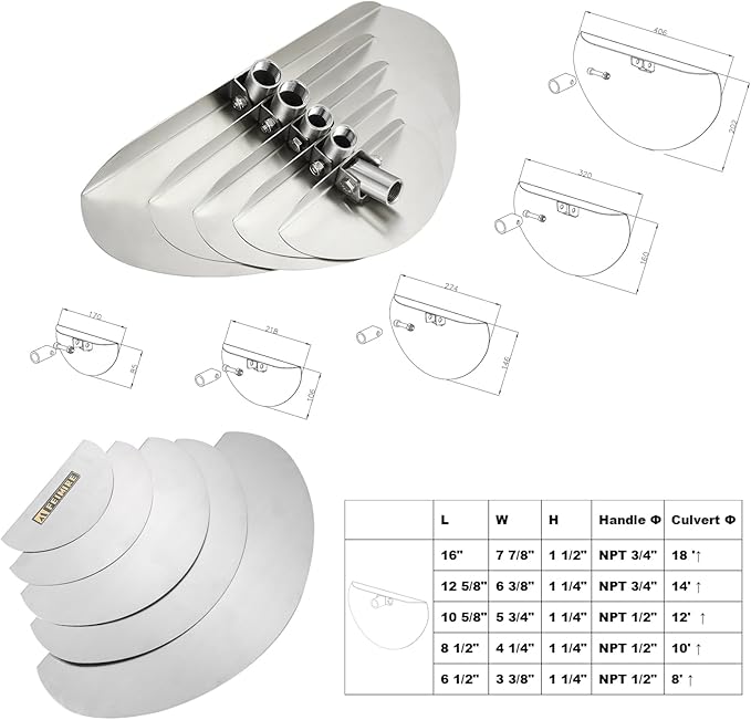 Stainless Steel Culvert Cleaning Hand Tool, For cleaning a 14" diameter culvert pipe, this size designed for culvert pipes with 14" I.D (handle is NOT included) Tool is 12 5/8" wide