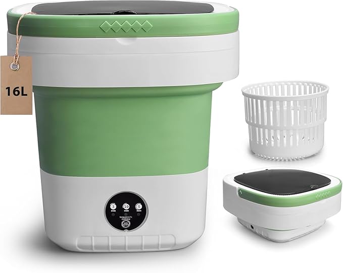 Portable Washing Machine, 16.6L Upgraded Mini Washer with Spin Basket Laundry Machine, 3 Cleaning Modes Suitable for Small Clothes, Foldable Design Ideal for Apartment, Home, Hotel and camping