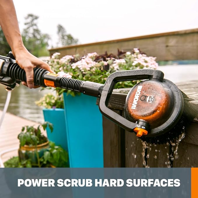Worx Hydroshot Adjustable Outdoor Power Scrubber, Quick Snap Connection - WA1821 (Hard Bristles)