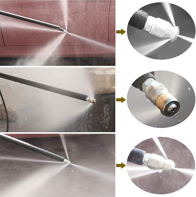 200FT Sewer Jetter Kit for Pressure Washer, 5800PSI Drain Cleaner Hose 1/4 Inch NPT, Corner, Rotating and Button Nose Sewer Jetting Nozzle Waterproof Tape Pearl Corsage Pin with 2Pcs Spanner
