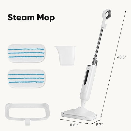 DUMOS Steam Mop for Floor Cleaning, Detachable Handheld Steam Cleaner, Suitable for All Floors Like Tiles, Hardwood, Stone, Lightweight with 2 Washable Pads,White and Gray