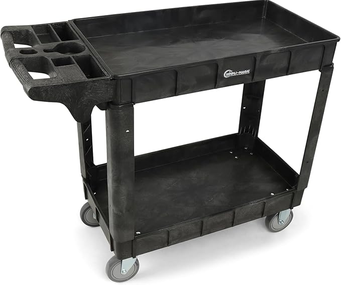 Simpli-Magic Rolling Utility Cart on Wheels, Heavy Duty Tool with Ergonomic Storage Handle and Deep Shelfs, Work Service for Garage, Warehouse, Workshop, 700-Pound Capacity 40 x 33 x 17-Inch