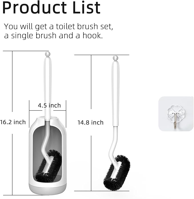 HAMITOR Toilet Bowl Brush Holder Set: Deep Cleaning Brushes with Curved Design - Ergonomic Long Handle for 360?? Dead Corner Clean with Replacement Brush - Bathroom Accessories for RV Apartment
