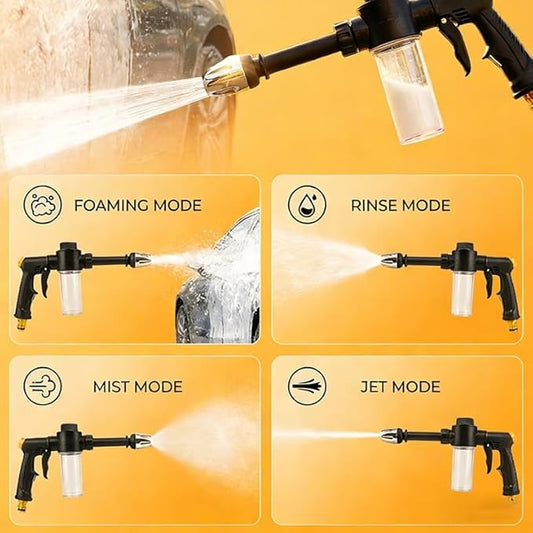 High Pressure Garden Hose Nozzle Sprayer with Plastic Soap Foam Dispenser Bottle, Heavy Duty Car Wash Foam Gun, Adjustable Nozzle for Gardening, Solar Panel Cleaning, Pet Showering