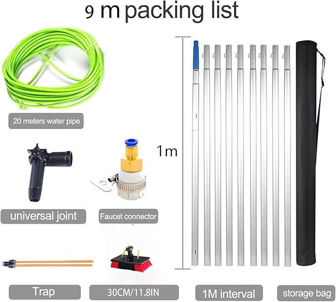 7m/23ft Telescopic Water Fed Window Cleaning Pole, Solar Panel Conservatory Roof Cleaner, Extendable Extended Extension Brush Kit(30cm Brush 7m Pole)
