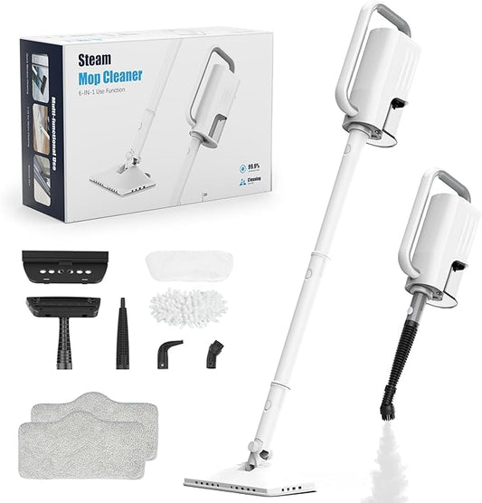 6 in1 Rotated Steam Mop Cleaner with 2 Modes ，Detachable Steam Mops for Floor, Laminate Floor, Tiles Cleaning（Tea White）