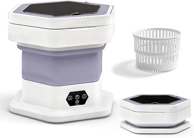 Portable Washing Machine, 16L Upgraded Mini Washer with Spin Basket Laundry Machine for Baby Clothes, Underwear, Socks; Ideal for Travel, Dorms, Camping (purple)