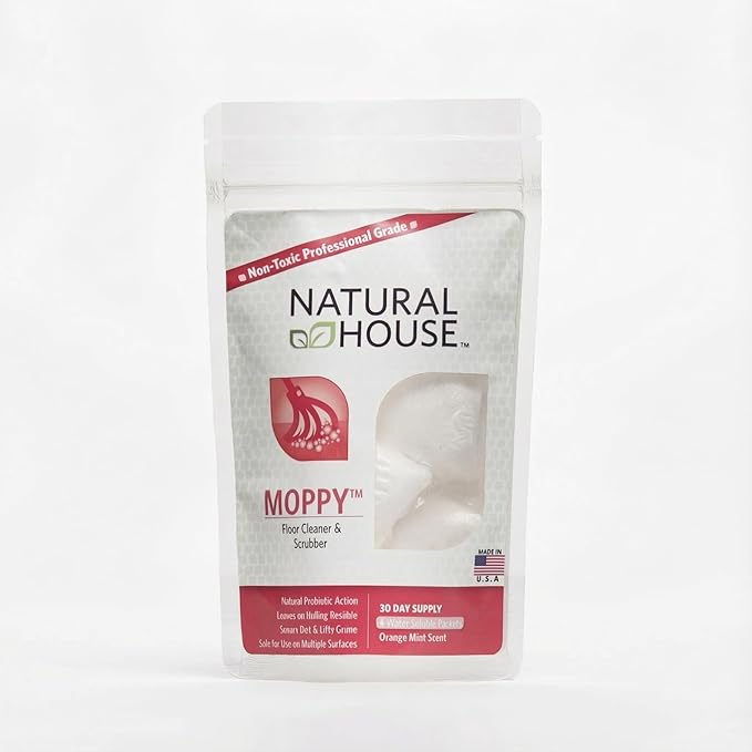 Natural House Moppy - Probiotic Floor Cleaner Pods - No Residue Formula - Multi-Surface Safe - Orange Mint Scent - 4 Count