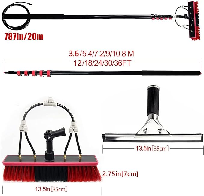 Window Cleaning Pole, Water Fed Telescopic Window Cleaning Brush, Extendable Cleaner Roof Cleaning Tools Window Cleaner Kit for Photovoltaic Panel, Trucks, Bus, Cars,3.6m